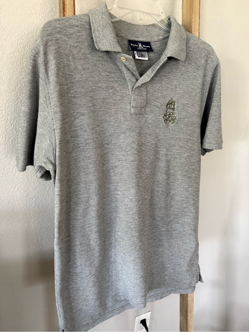 Psycho Bunny Men’s Gray Short-Sleeve Polo with Embroidered Logo